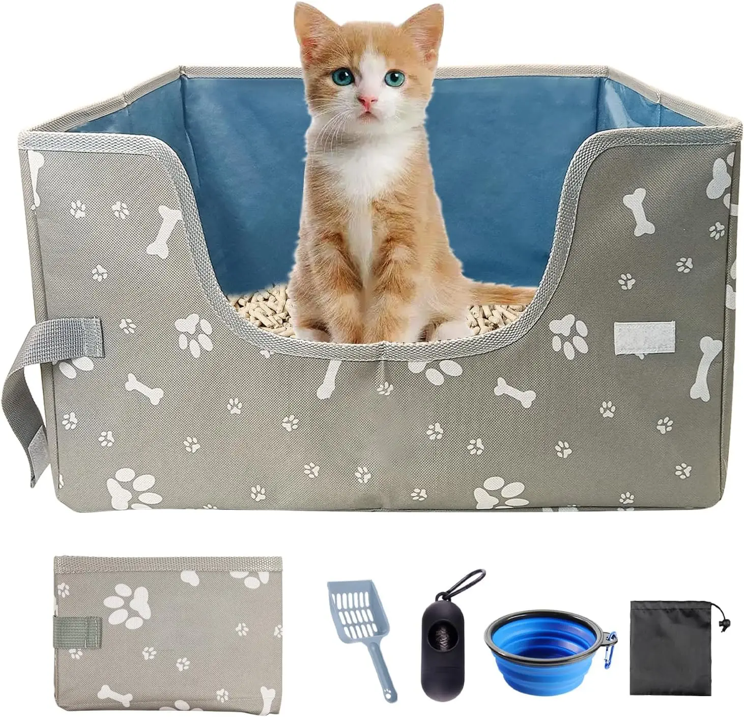 

Travel Litter Box for Cats High Sided Portable Litter Boxes Kit Low Entry Foldable Litterbox with Scoop Bowl Waterproof &