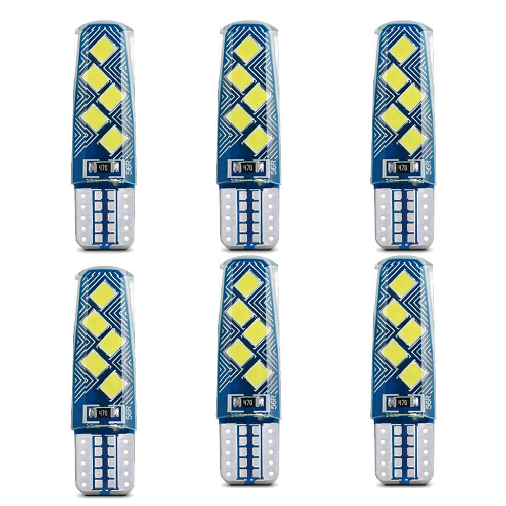 

6pcs Silicone Gel 3030 10SMD LED Car Light 12V T10 W5W Wedge Side Parking Reading Bulb Signal Lamp Clearance Door Light White