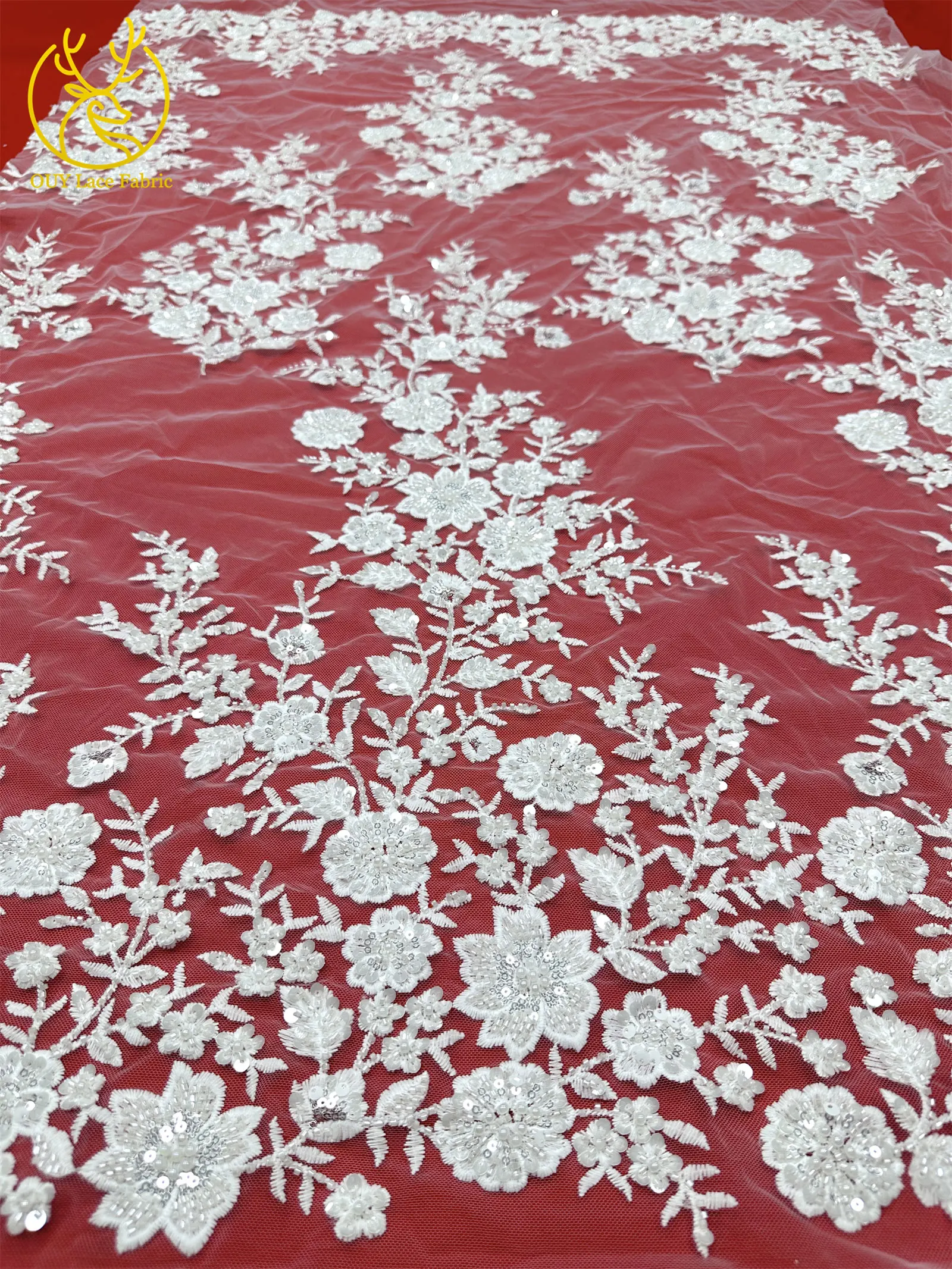 Neuer Stil Nigerianischer Bestickter Perlen-Spitzenstoff Hochwertige Afrikanische Pailletten-Spitze Brautkleid DIY Dekorationsstoff – Detail 12
