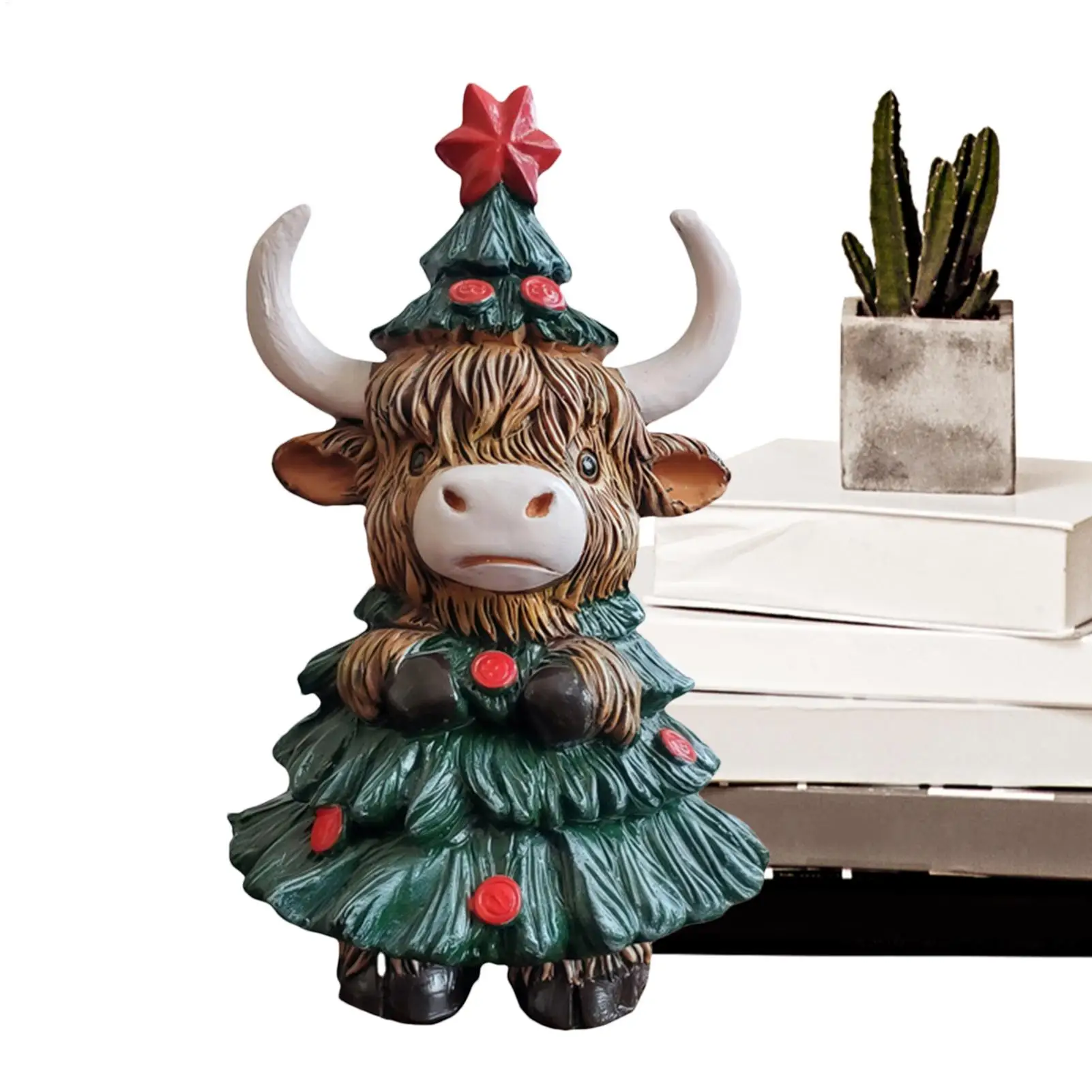 Cow Statue Christmas Highland Cow Figure Rustic Cute Ornament for Dorm Farmhouse Bathroom Classroom Kitchen Nursery Bedroom