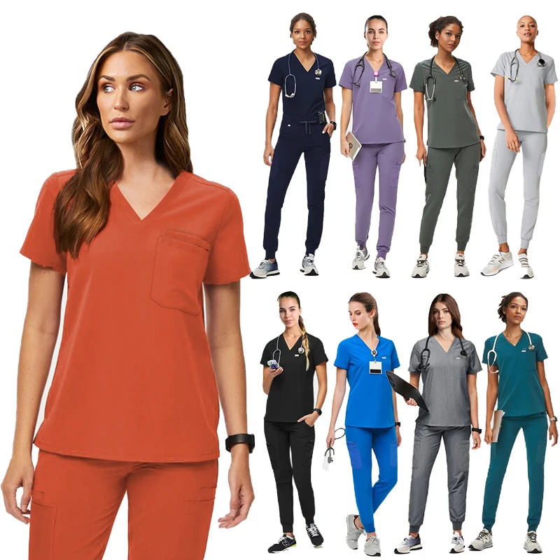Surgical Clinical Aesthetic White Blue Uniforms Woman Surgical Scrubs Uniform Set Women Nurse Medical Jogger Materials Uniform