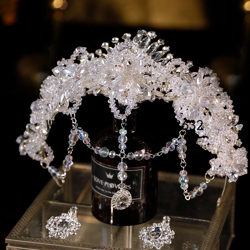 FS crown headgear bride new crown light luxury crystal eyebrow pendant wedding dress princess wedding crown premium accessories