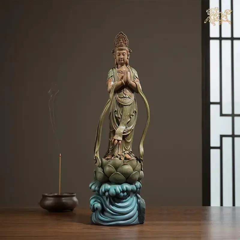 40CM Large Asia High grade Home company Shrine safe bless Decorative Guanyin buddha color copper statue Sculpture ornament