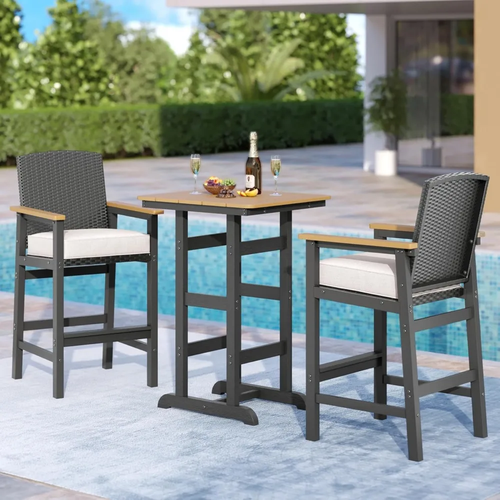 

Outdoor Bar Set, Outdoor Bar Height Table and Chairs Set, All-Weather Bistro Table and Chairs Set of 2, Outdoor Patio Bistr