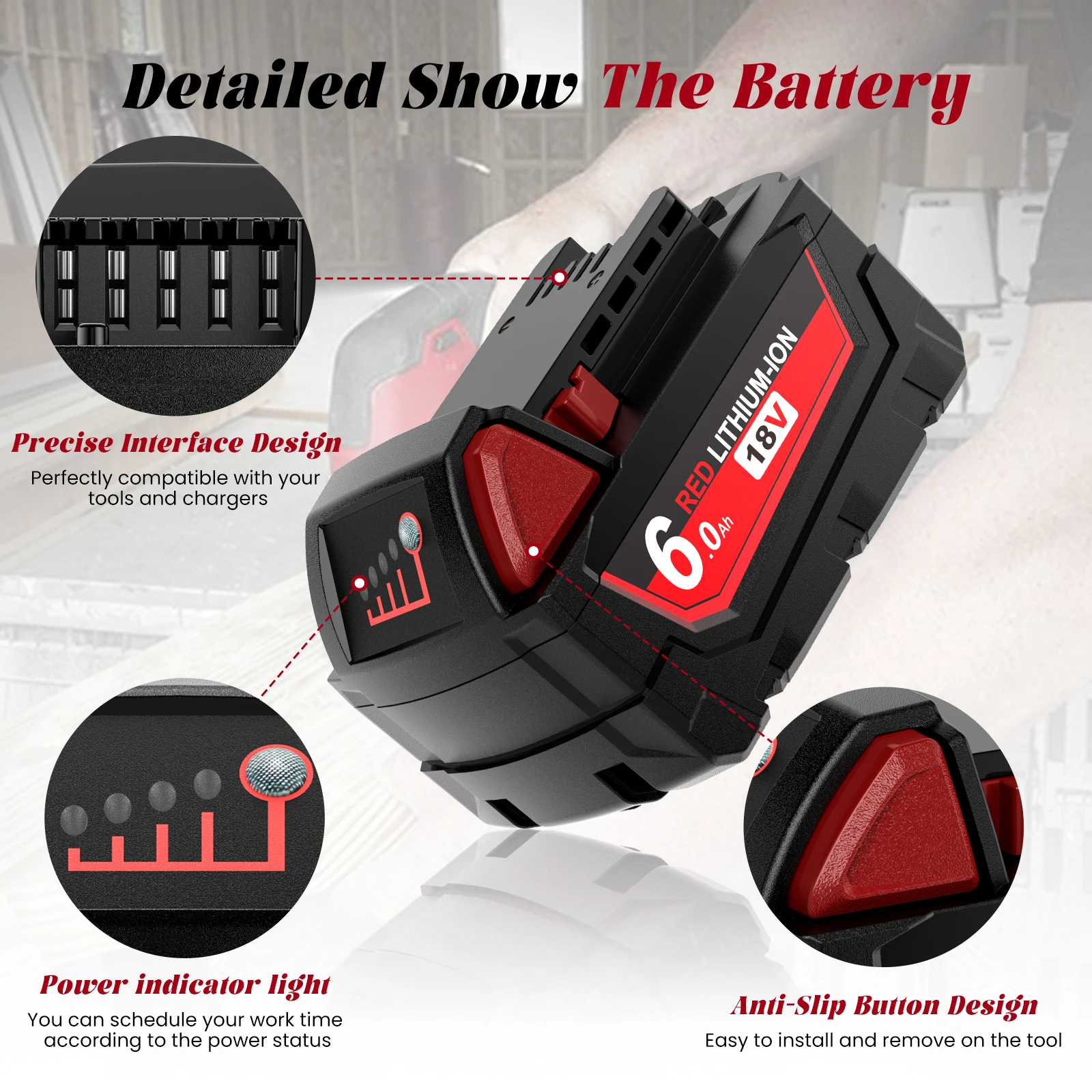 Imagem -03 - Bateria de Lítio de Substituição para Milwaukee M18 18v 6000mah 4811-1815 48-11-1850 260422 Bateria