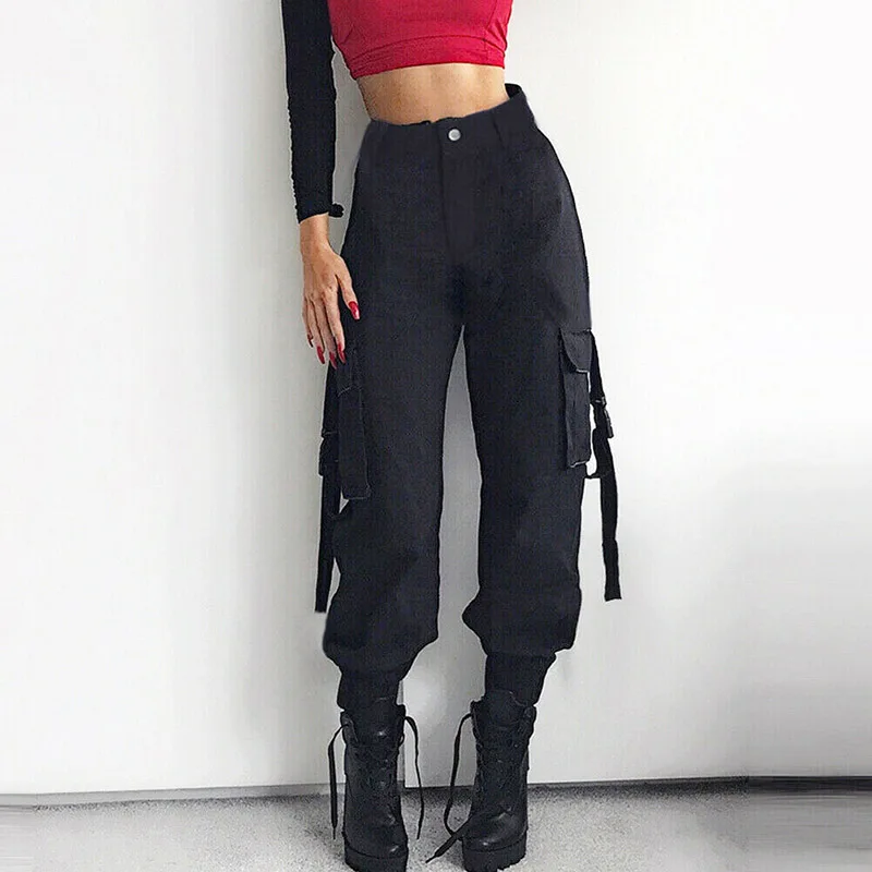 レディース カジュアルパンツ サッシュバックパックバックル付き ハイウエスト アシンメトリー ストリートスタイル ロング コットンポリエステル混紡パンツ