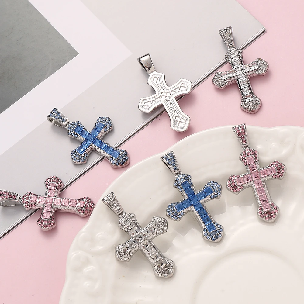 Cross Pendant Connectors Colorful Rhinestone Alloy Pendant Charm Handmade Earrings Connectors DIY Jewelry Making Findings