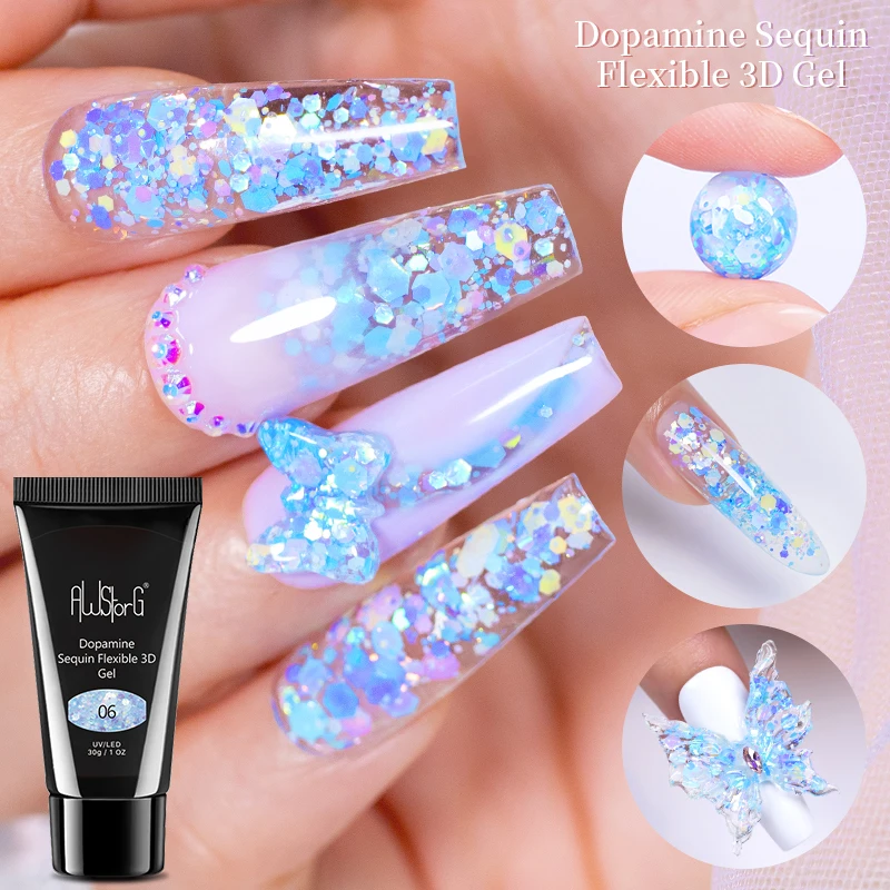 AWStorG 30g Nail Extension Gel Shiny Solid Sequin Nail Build Poly Acrylic Gel Uv Led Quick Extension Of Crystal Model Painless C