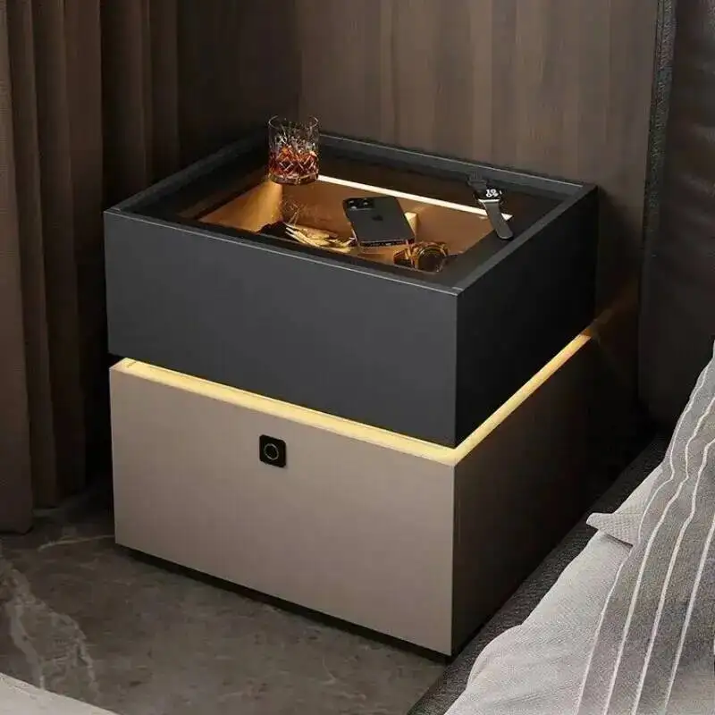 Table Fingerprint Nightstand Smart Lock Bedside With Bedroom Storage Cabinet With Lock Sensor Lamp Safe Cabinet Box Nightstands