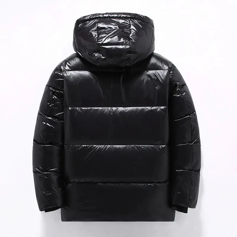 Inverno grosso branco ganso para baixo jaquetas puffer em casacos superfície brilhante parkas coreia masculino preto ouro curto outwear casacos