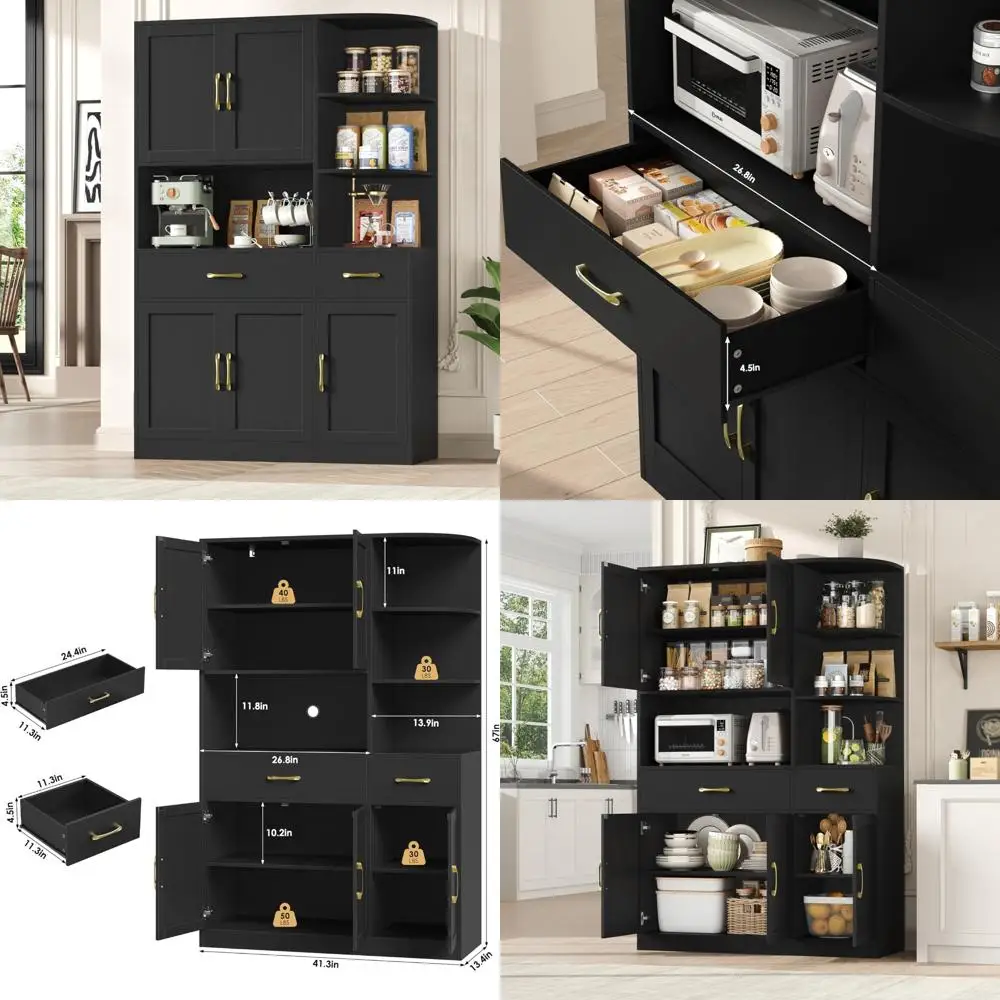 خزانة مطبخ حديثة من 3 طبقات مع 5 أبواب ودرجين ومساحة تخزين كبيرة #1