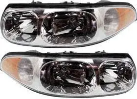 Headlight Pair Assembly Halogen for 2000-2005 LeSabre, Includes Bulbs, Fluted High Beam, Compatible with Custom, Replaces #25769