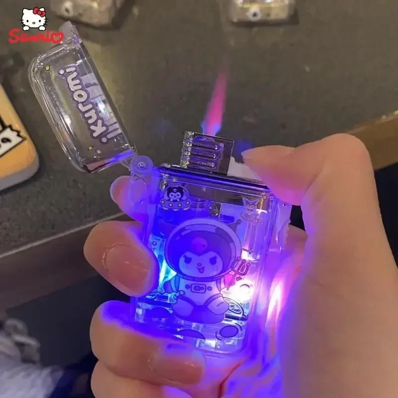 

Kuromi Pink Flame Gas Lighter Creativity Strobe Light Igniter Kawaii Hello Kitty Lighter Cinnamoroll Melody Waterproof Lighters