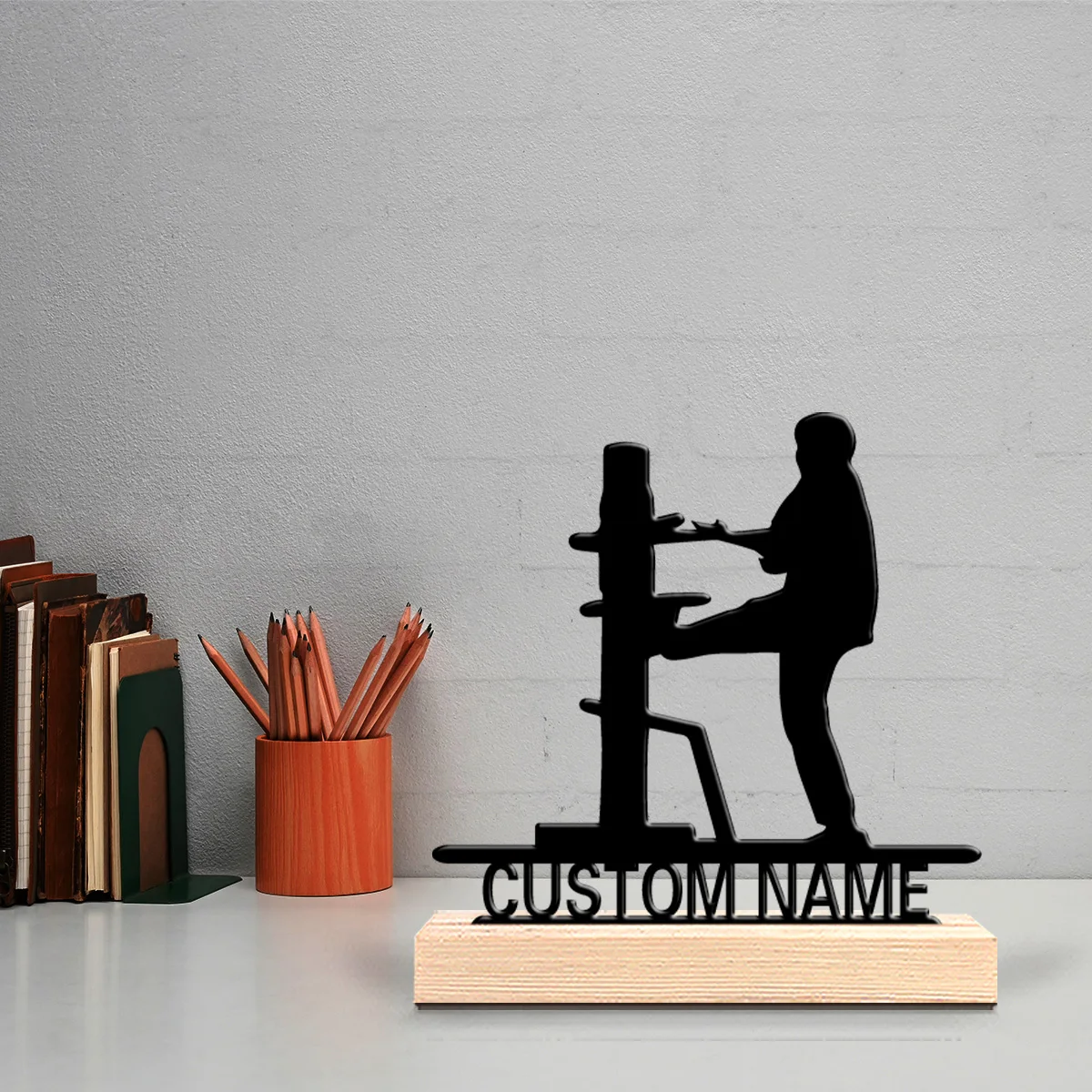 1pc Martial arts stance kicking Personalized Text Tin Statue Art Figurine With Wood Base Iron Sculpture For Friend Gifts