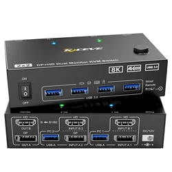 NEW Dual Monitor KVM Switch 2 Port 8K@60Hz 4K@144Hz HDMI+DP USB 3.0 Switch Extended Display 2 Monitors 2 Computers KCEVE