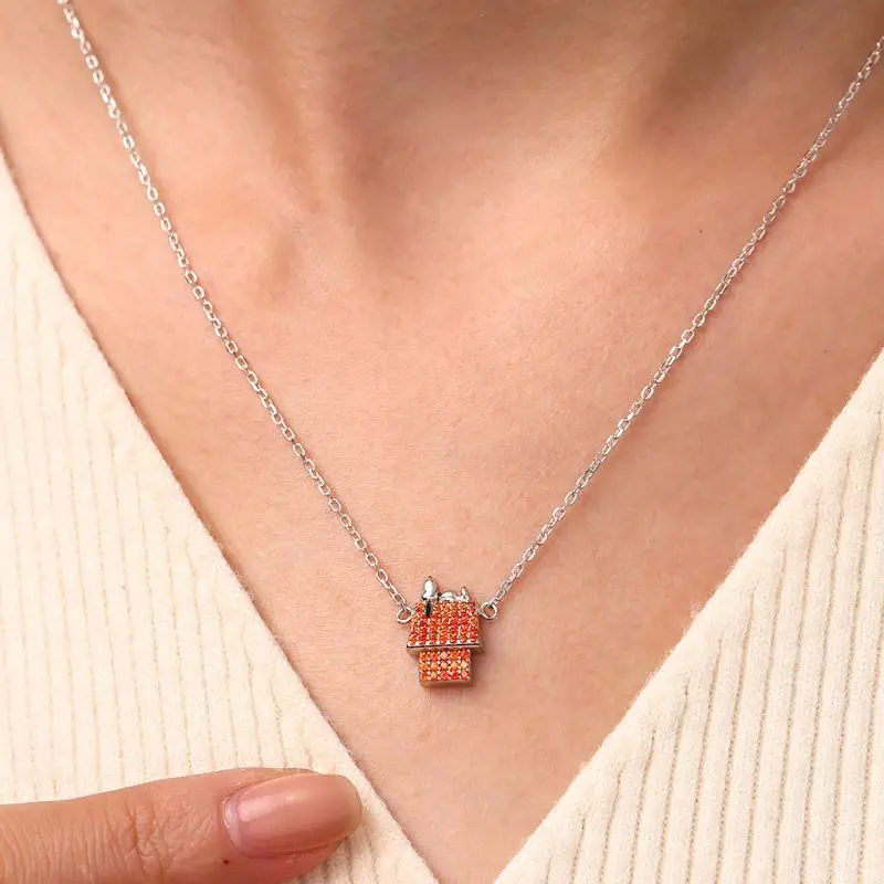 Hot Sale MINISO Snoopy Heart Ring House Necklace Hot Air Balloon Pendant Original 925 Silver Charms For Diy Bracelets Trinkets
