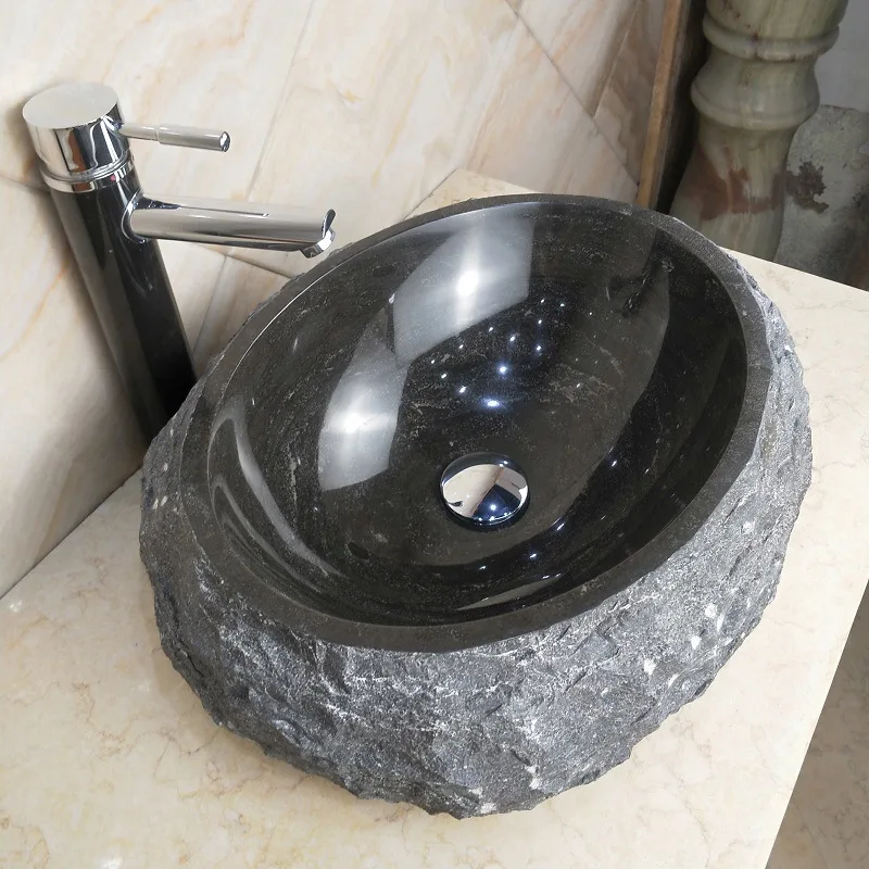 Customized High Quality Stone Black Marble Bathroom Sink Wash Basin Natural Stone Grey Granite Sink Design