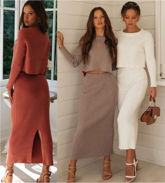 

Women's Two-Piece Set Cotton Skirt Dr Faionable Ensemble Autumn Collection Comfortable Fit Casual Chic