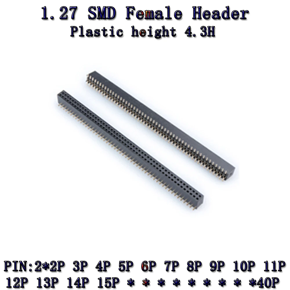 10 قطعة SMD 1.27 مللي متر H4.3 صف مزدوج أنثى الانفصال لوحة دارات مطبوعة دبوس رأس موصل مقبس 1.27 Pinhead 2X2p4p6p8p10p15p20p ~ 50Pin