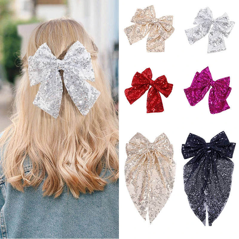 New Sequins Bows Hair Clip For Women Sweet Girls Large Bowknot Hair Pins Barrette Ladies Hairgrips Headwear Hair Accessories