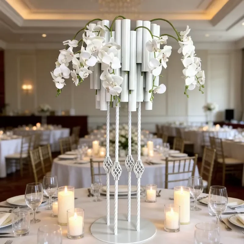 Saixin Tall White Metal Flower Stand Elegant Wedding Centerpiece Table Decoration New Design Event Party Floral Display Rack