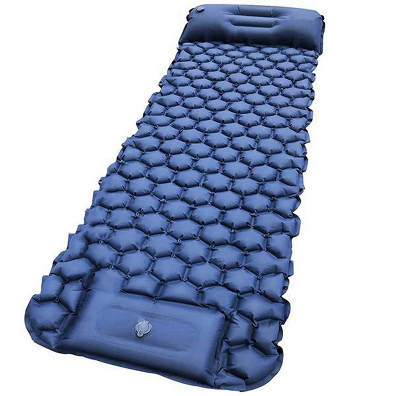 

1 Set Camping Inflatable Mattress With Pillow Foot Press Lightweight Air Mattress Tent Sleeping Pad For Backpack Blue