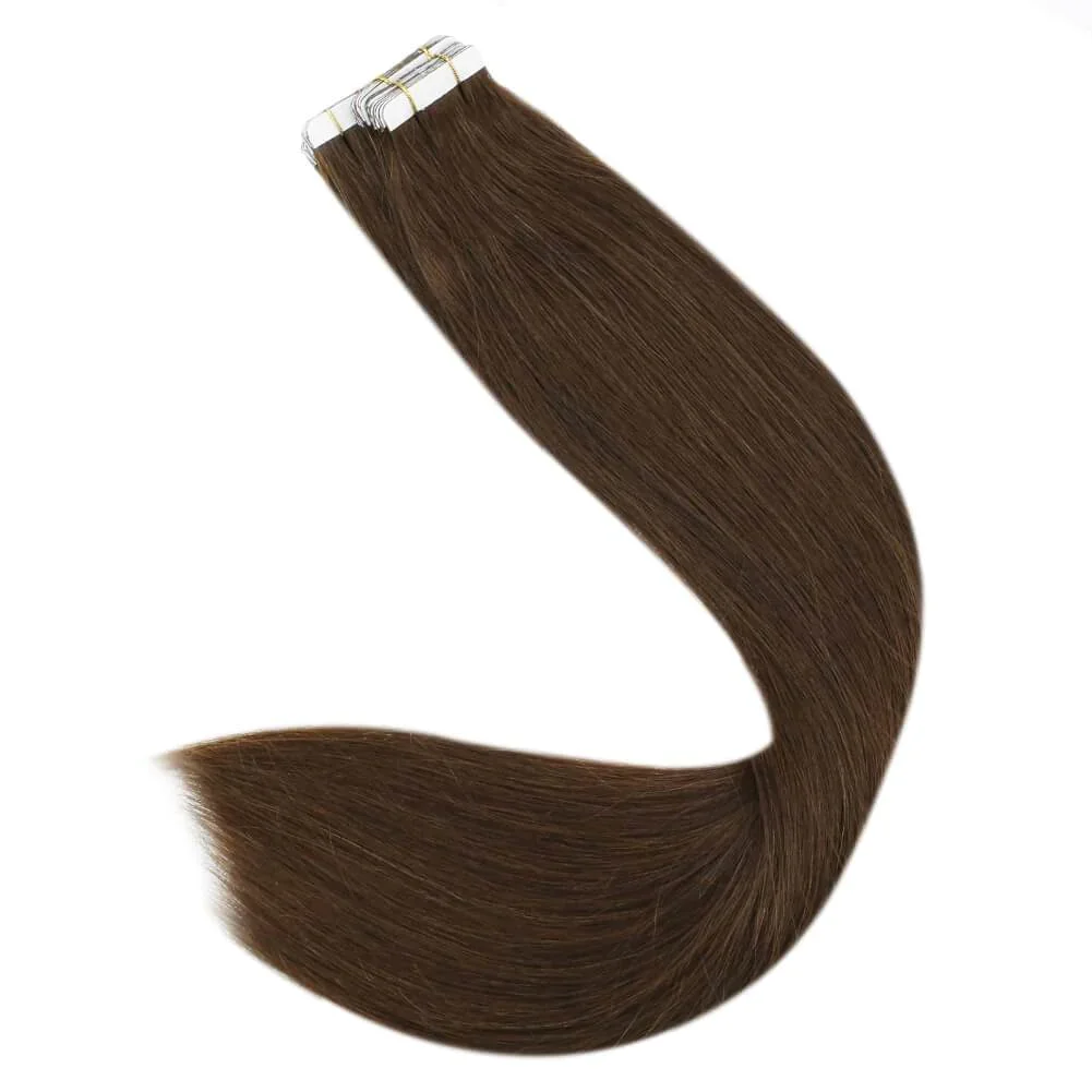 Moresoo-fita em extensões virgens do cabelo, cabelo castanho escuro, 100% cabelo humano real, natural invisível, 25g, 10pcs