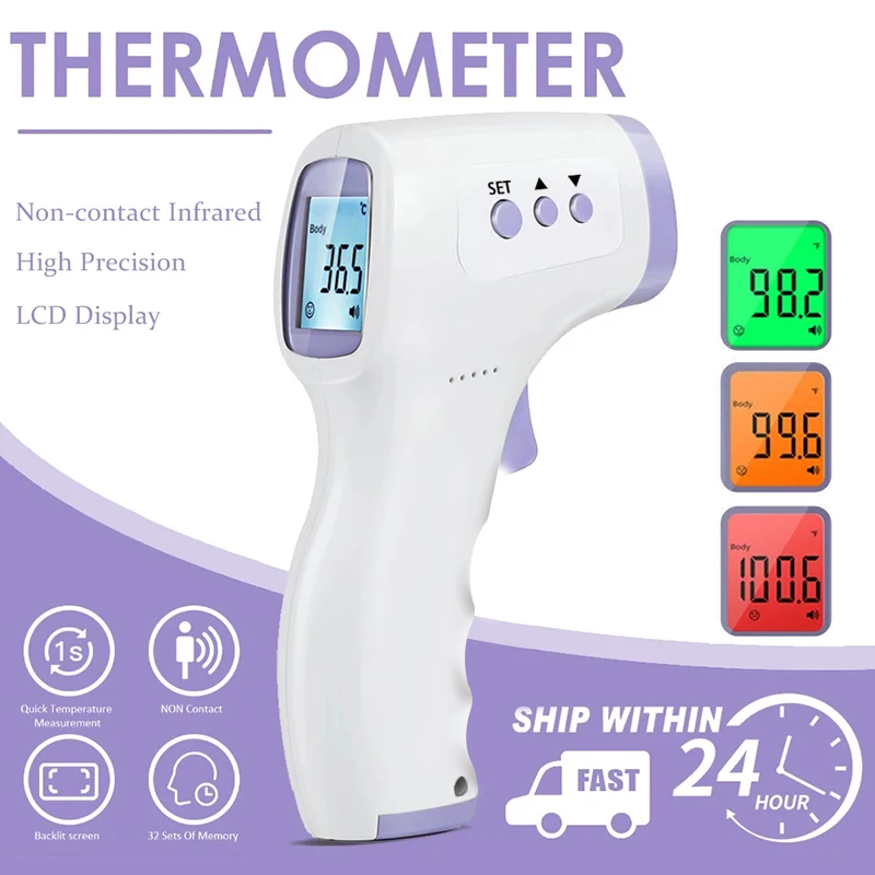 

Non-Contact Forehead Thermometer 3-color Backlit Digital Display Thermometer Fever Measure Infrared Alarm Human Body Thermometer
