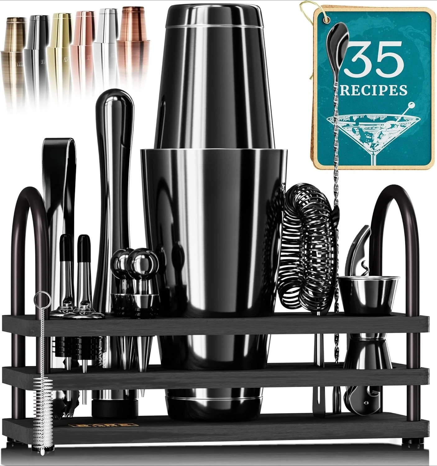 Kit de Bartender Mixology, juego de coctelera de 14 piezas, utensilios de bar de Martini, herramientas de mezcla, barman en casa, 35 tarjetas de receta, regalo