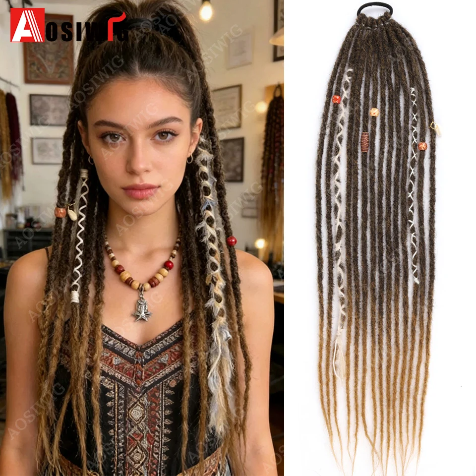 22 Inch Dreadlock Ponytail Hair Extensions Synthetic Boho Locs Braiding Hair Elastic Rubber Band Stretchable Ponytail Hairpiec