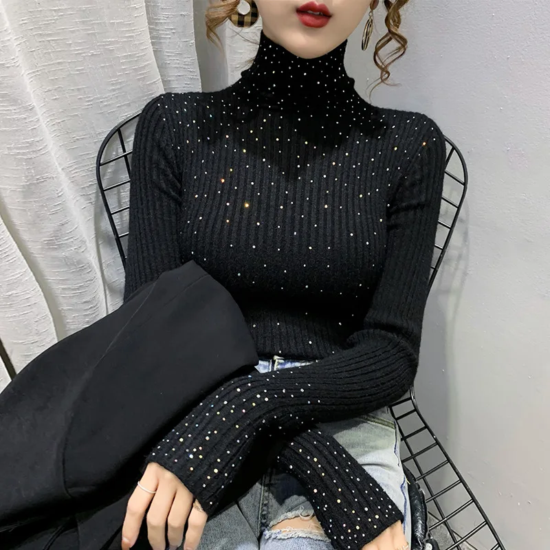 

Women's Turtleneck Sweaters Slim Pullover Korean Knitted Tops Casual Soft Warm Jumper Clothing 2024 New Autumn Winter Spring