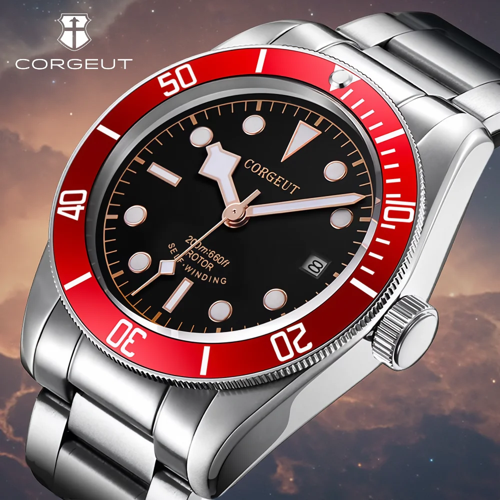 Corgeut 41mm brand Watch Automatic Mechanical for Men Fashion Business diver Waterproof 100M Swimming diving Mens Wrist Watches