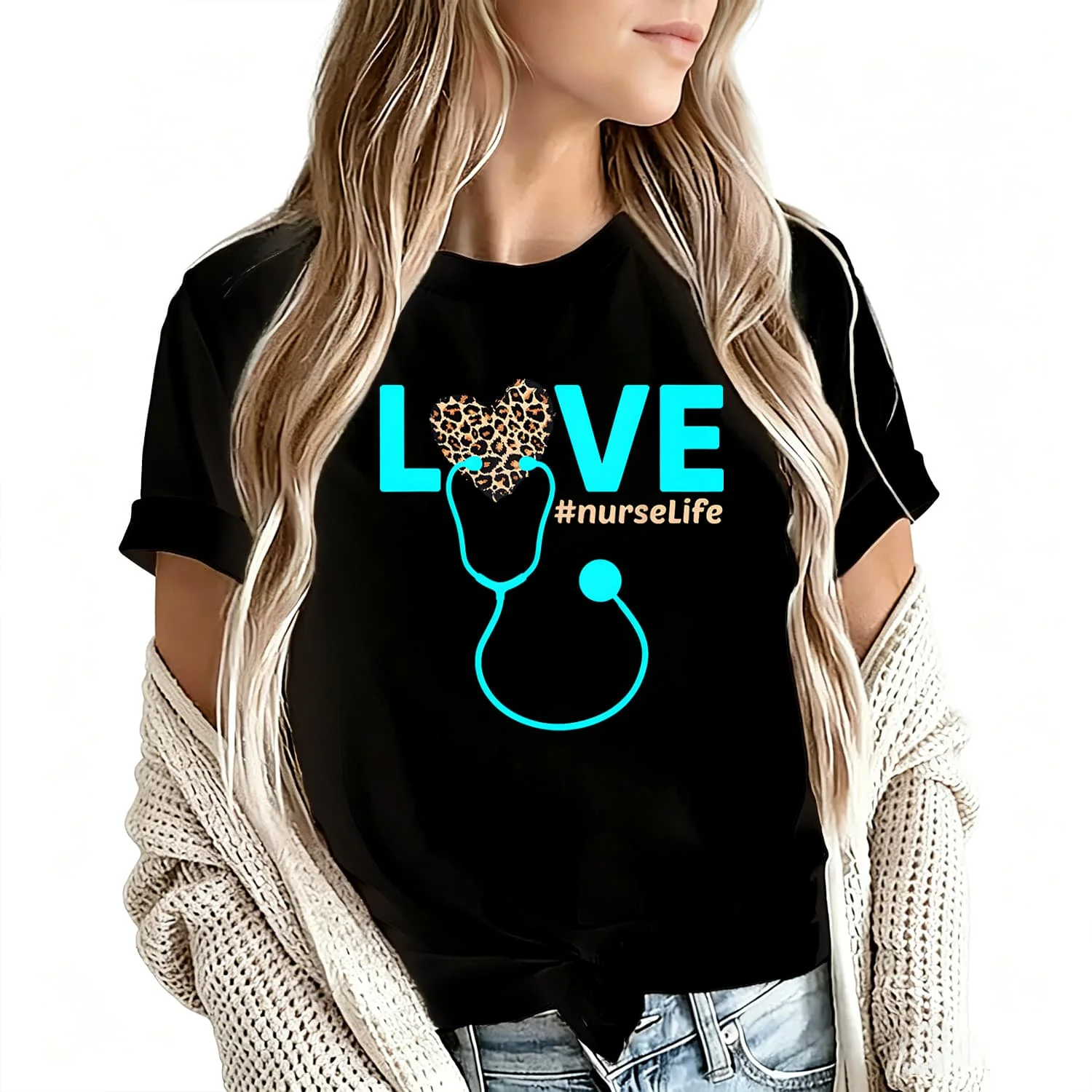 Nurse Life Rn Lpn Cna Women's T-Shirt 100% Cotton Funny Graphic Short Sleeve Tee Novelty Shirt Casual Crew Neck Top S-5Xl