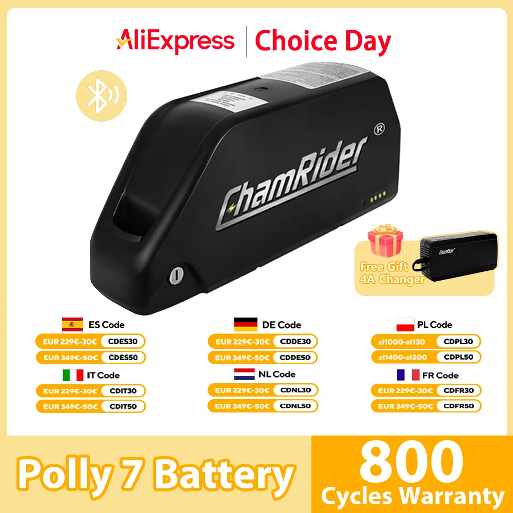 Original 48V Electric Battery 52V Ebike Battery Polly Downtube Chamrider BMS 350W 500W 750W 1000W 18650 Cell BBS02 BBS03 BBSHD