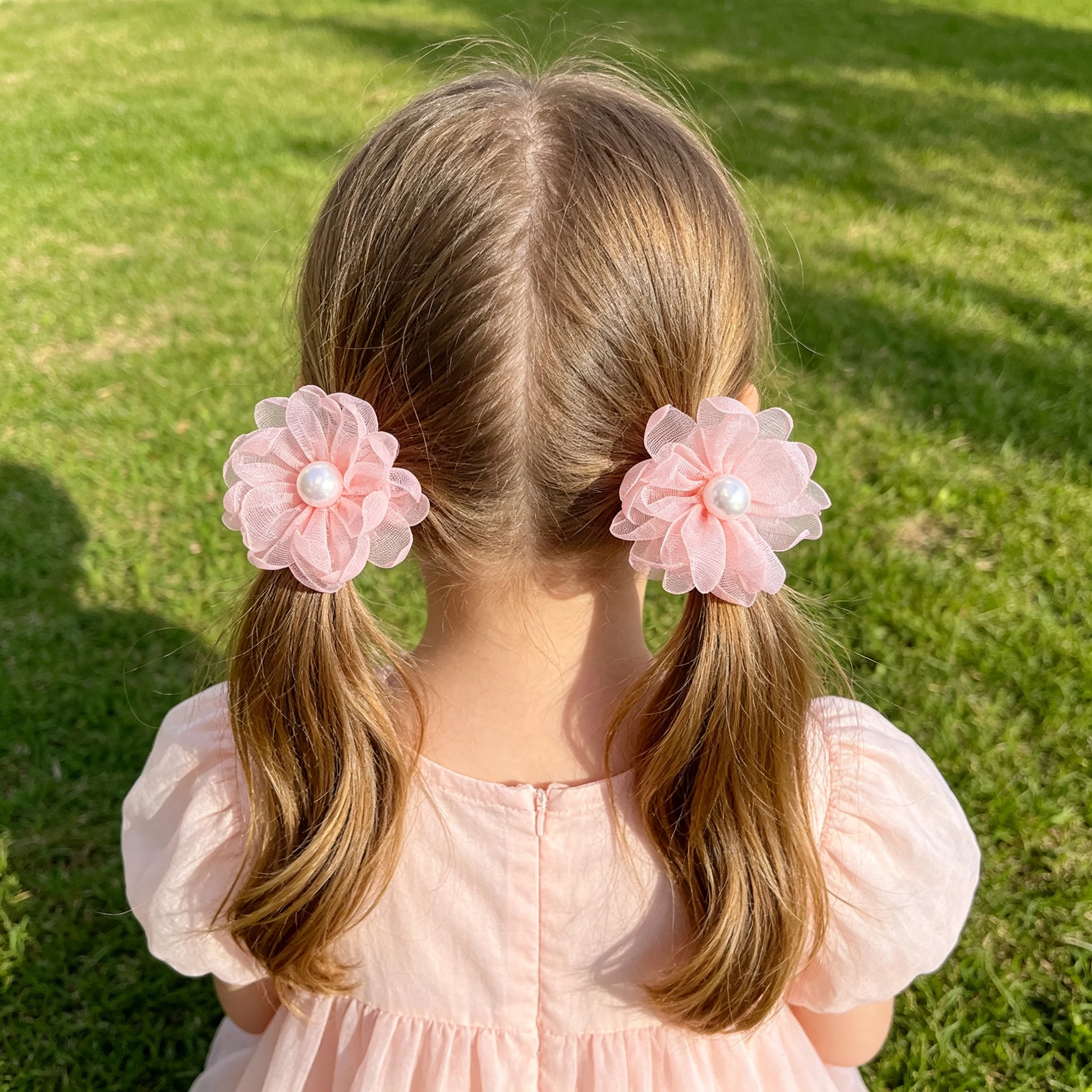 2026 Neue koreanische 2er-Set Blumen-Haargummis für Mädchen – Hochelastische, schmerzfreie Haargummis für Pferdeschwänze, Baby- und Kleinkind-Haargummis mit Perlen – Detail 8