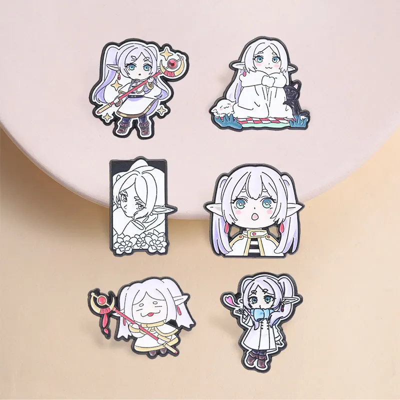 Cartoon Character Brooches Q-style Twin Tails Elf Mage Metal Badges Small Gifts Wholesale Cap Pins for Caps Brooch Backpack Pin