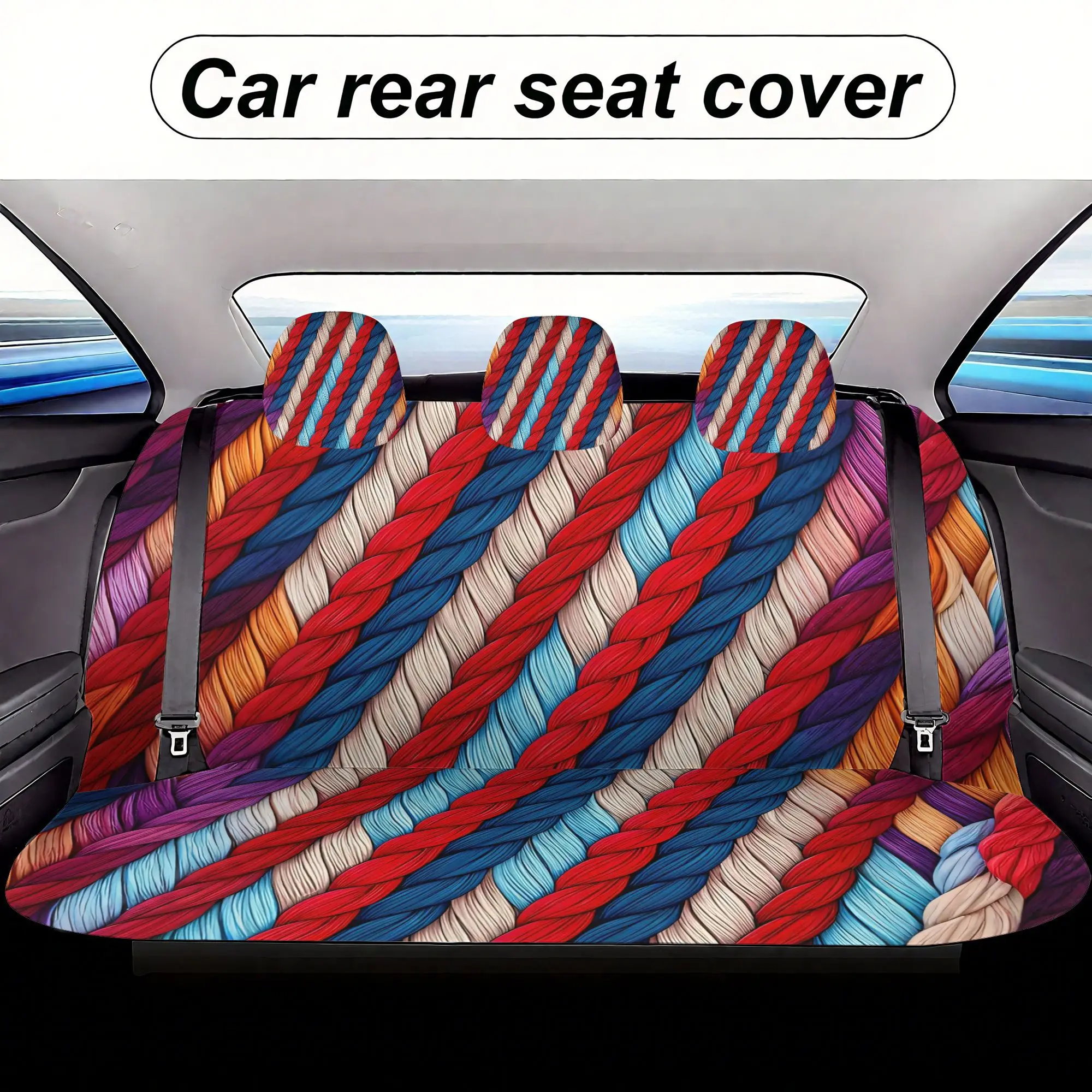 Colorful Rope Pattern Print Car  Covers Set - 7pcs, Including 2 Front  Covers + 1 Rear  Back Cover + 1Rear  Cove