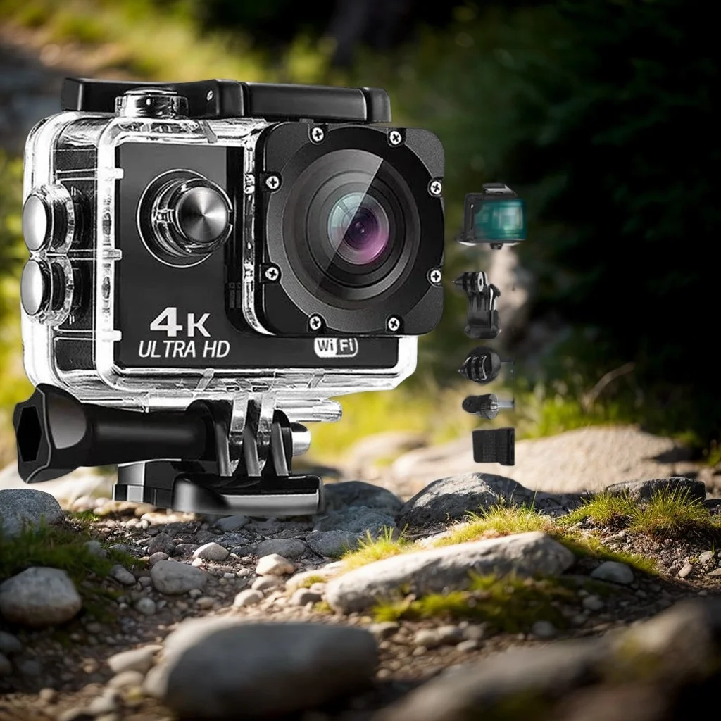 

Ultra HD 4K Action Camera (30fps, WiFi, 2" Screen, 170° Wide-Angle) - Waterproof Helmet Cam for Sports & Outdoor Recording+