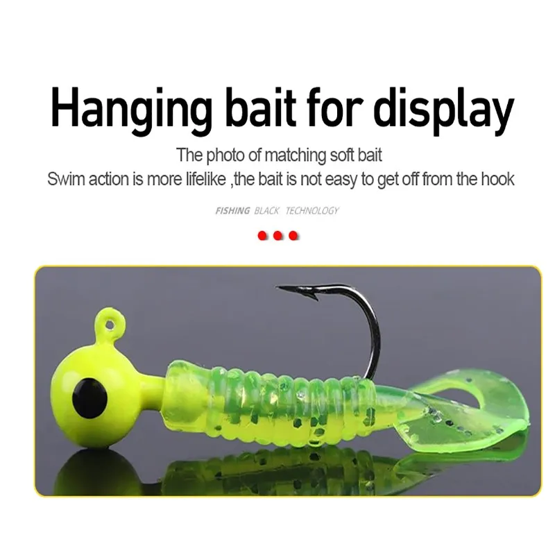 Hameçon de pêche à manivelle, crochet à tête de plomb, 1g-20g, tête ronde colorée, pointe pointue, leurre dur, appât, ver souple, outils, 5/10 pièces