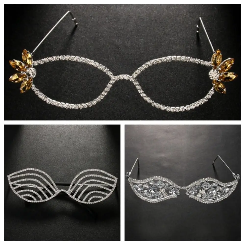 Irregular Rhinestone Eyeglass Frame Vintage Light Luxury Face Eyewear Decoration Sparkling Party Jewelry Exaggerate Eyeglasses
