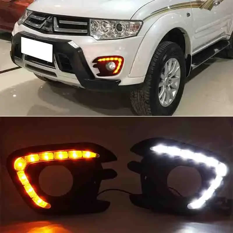 

1 Pair Led Daytime Running Light For Mitsubishi Pajero Sport 2013 2014 2015 Car Drl With Yellow Turn Signal Fog Driving Lamp