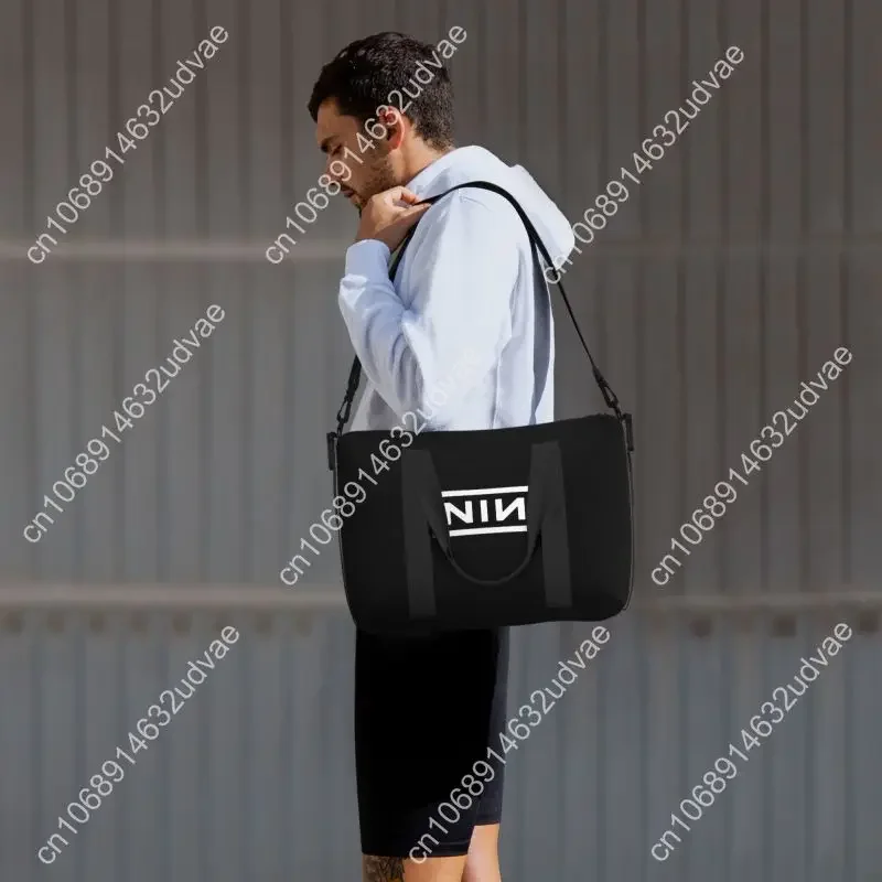 NIN Retro Logo Print Travel Duffel Bag Portable Sports Gym Yoga Bag Weekender Overnight Handbag Carry on Luggage Tote Bags - view 6