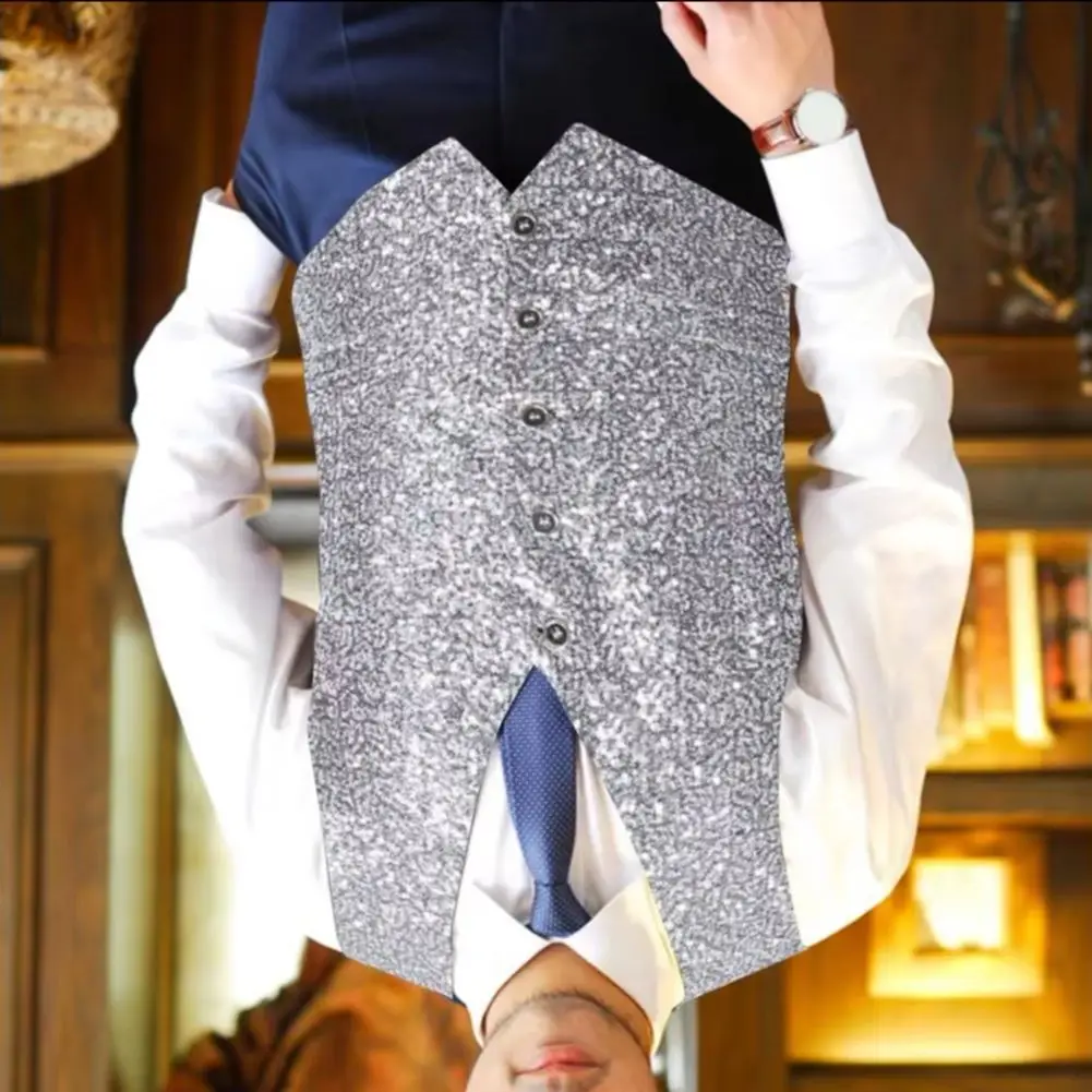 

2025 Party Waistcoat Stylish Men's Shiny Sequins V-neck Waistcoat for Daily Parties Nightclubs Sleeveless Single