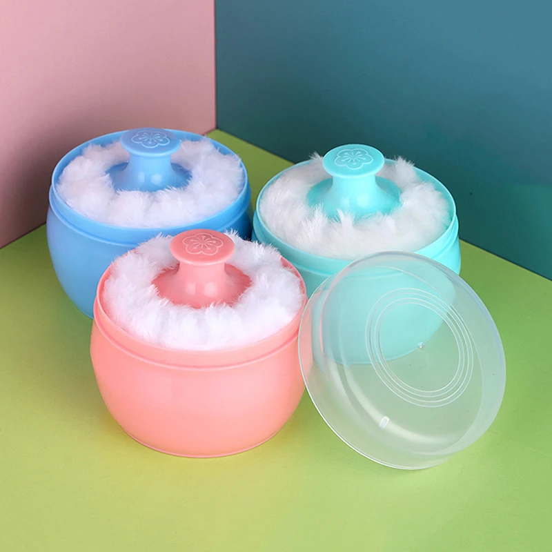 Esponja de polvo de talco con caja, esponja de polvo cosmética para el cuerpo y la cara suave para bebé, contenedor de caja de esponja de talco en polvo