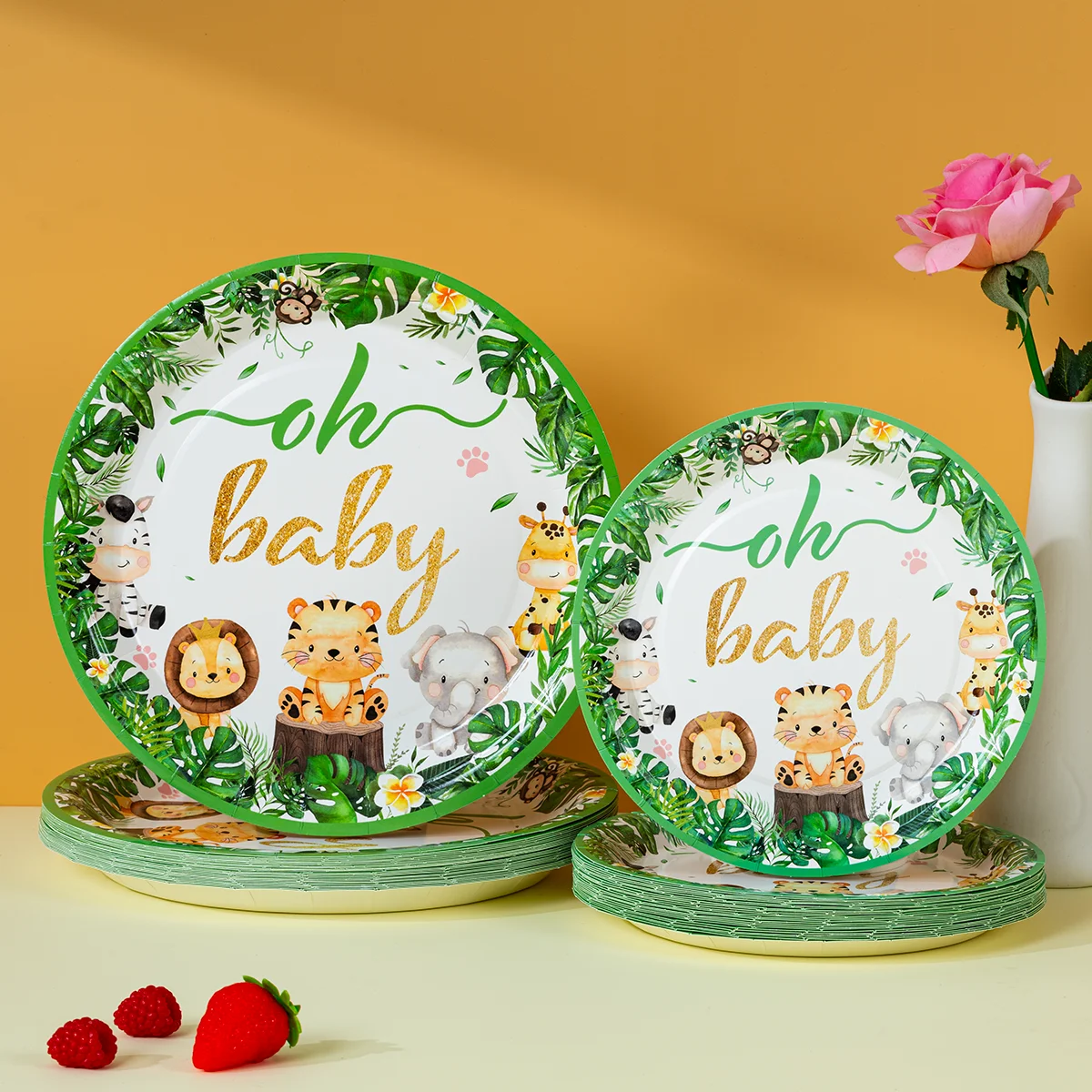 10/25/50pcs Jungle Animals Oh Baby Disposable Paper Plates Safari Themed  Party Supplies Paper Plates