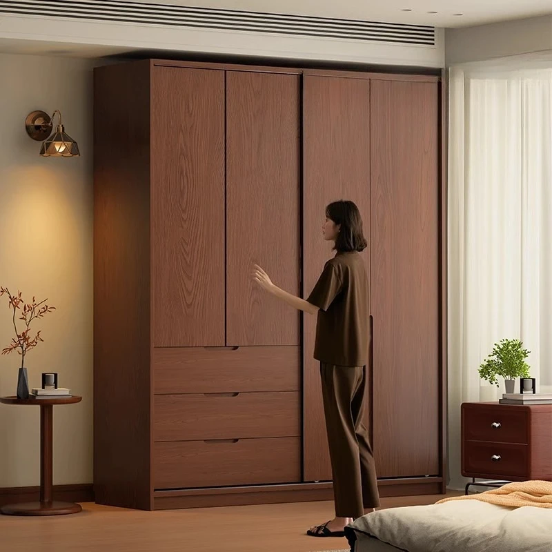 Sliding door wardrobe household bedroom walnut storage large cabinet