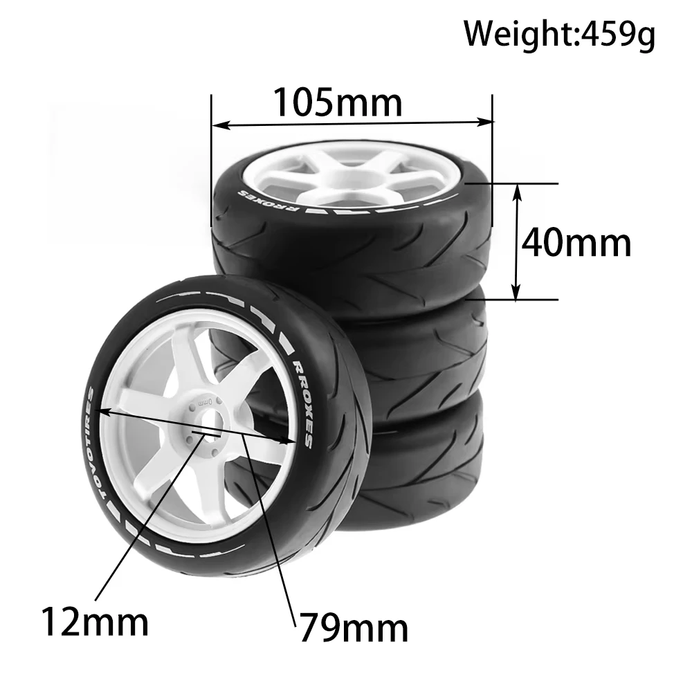 4PCS 105*40mm 1/8 RC Flat Off‑Road Buggy Tires Wheel Rims Set 17mm Hex Hub for 1:8 HPI HSP Buggy RC Car Upgrade Replacement Part