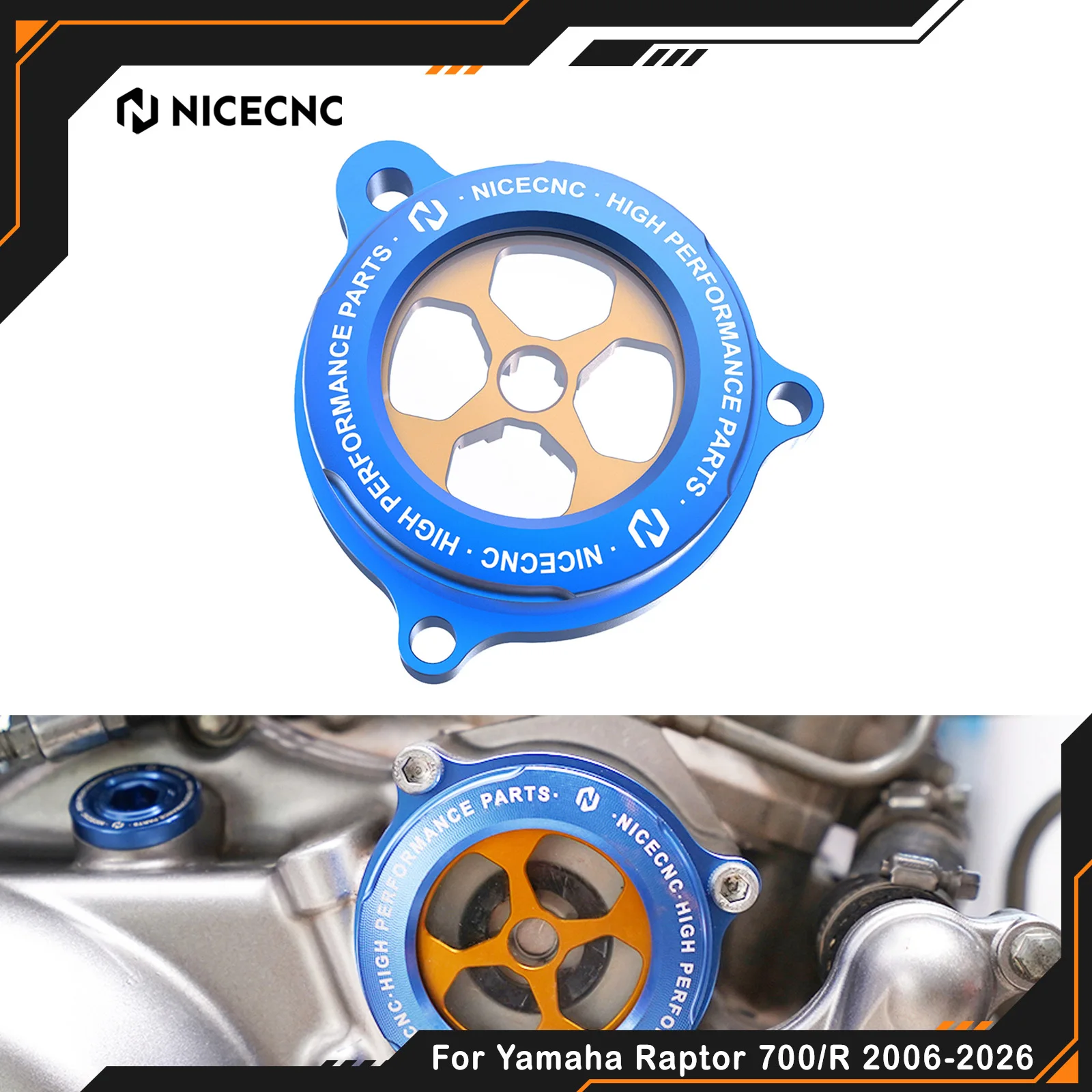 NICECNC For Yamaha Raptor 700 Raptor 700R RSE 2006-2026 Oil Filter Cover 6061-T6 Aluminum  Anodized With Seal Transparent Design