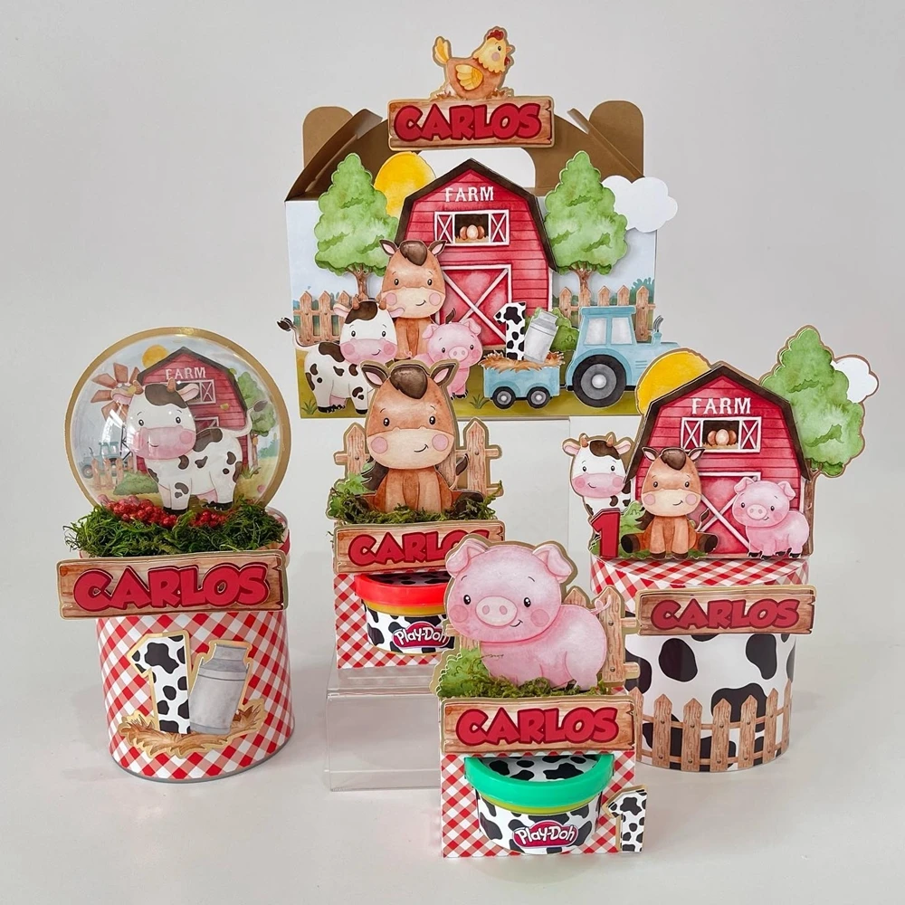 Farm Animal Paper Hanging Tags Carton Stickers for Kids Farm Themed Happy Birthday Party Decoration DIY Gifts Wrapping Supplies