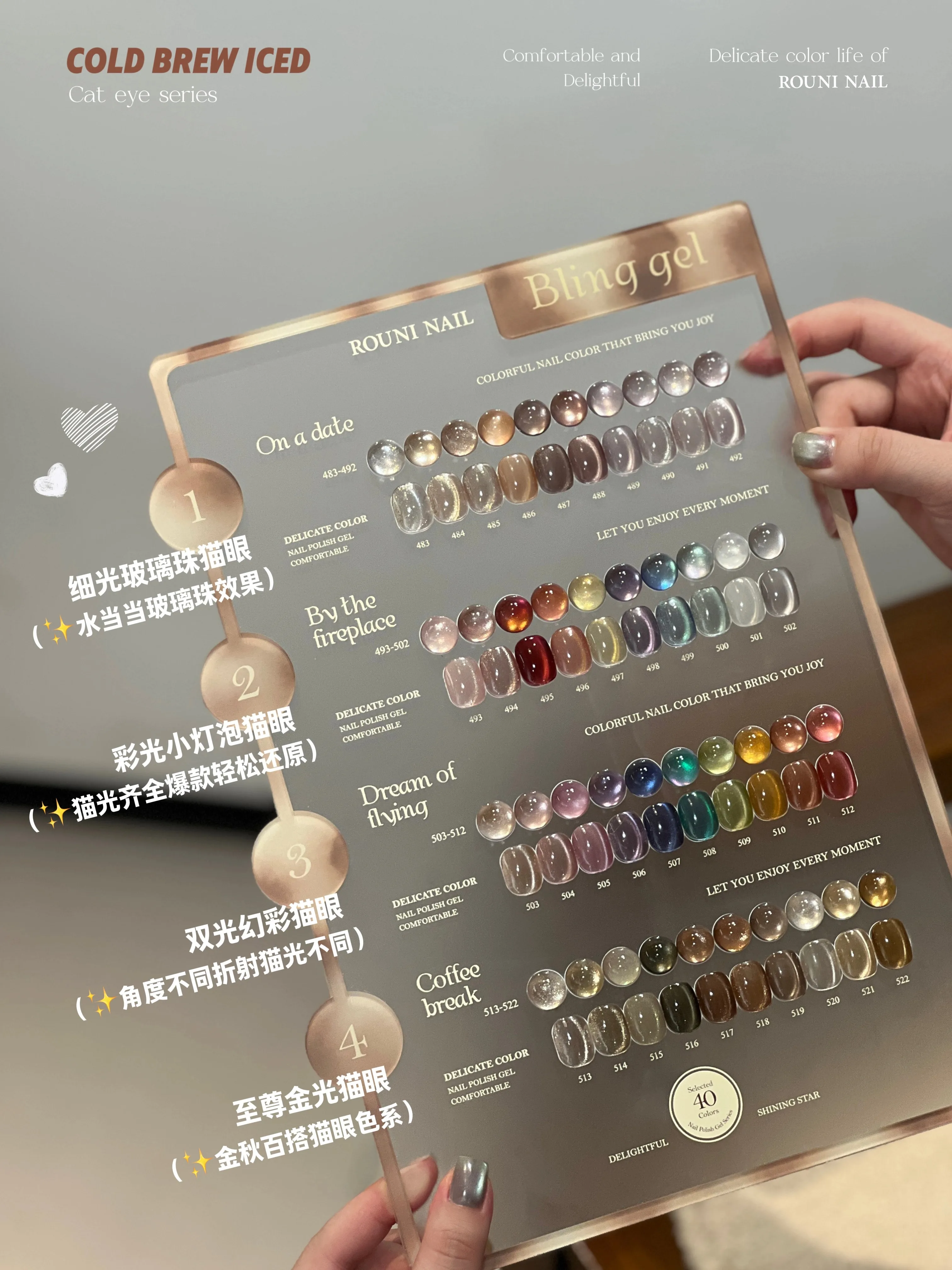 ROUNI 2025 New 40 Colors Moonlight Cat Eye Nail Gel Set Hot Sale Magnetic Long Lasting Nail Art Uv Gel for Nail Salon Wholesale